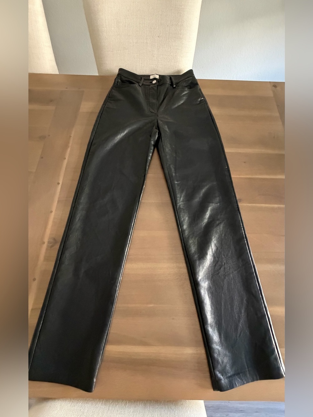Wilfred Aritzia Black Faux Leather Straight-Leg Pants 4